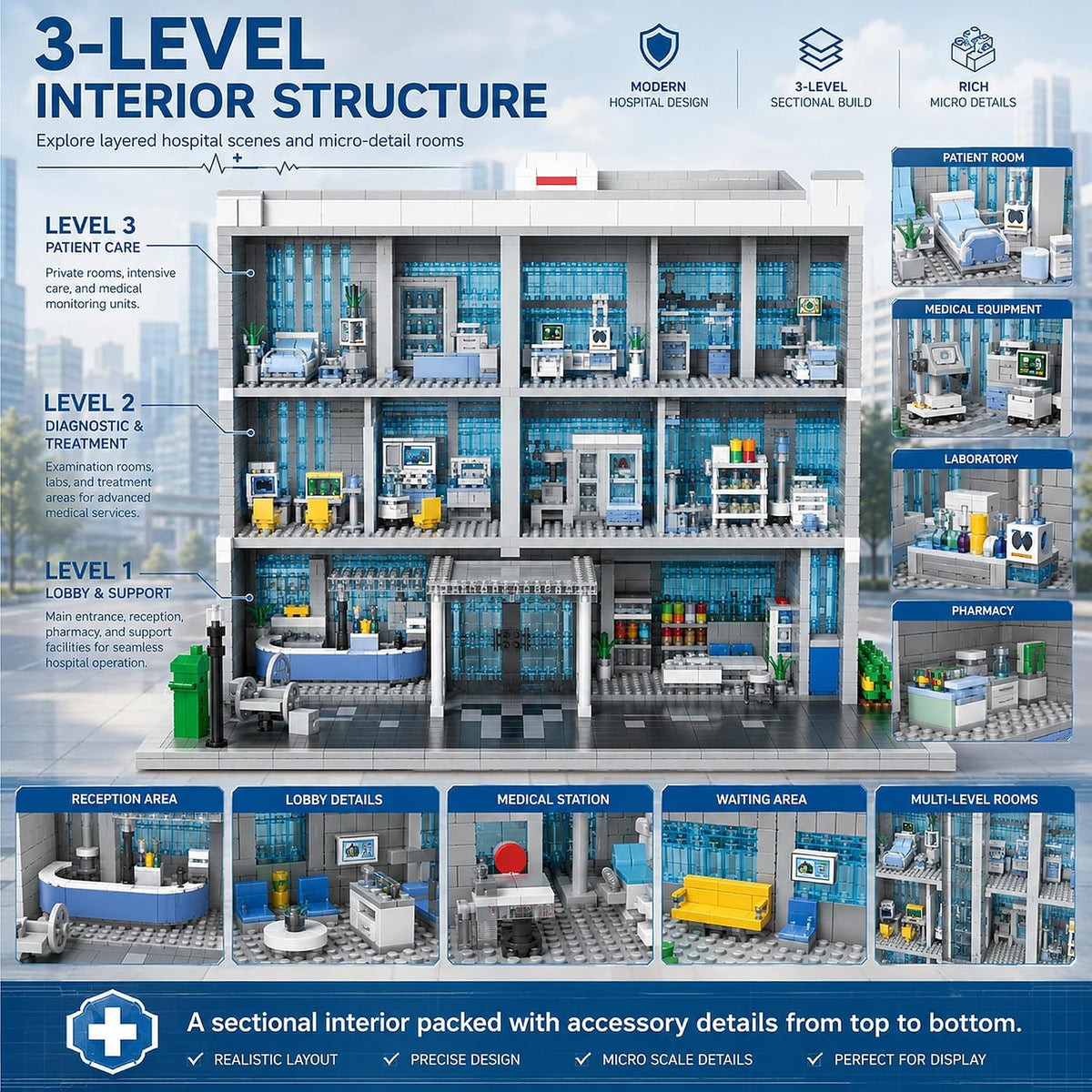 Hospital Architecture Model Micro Mini Building Block Set