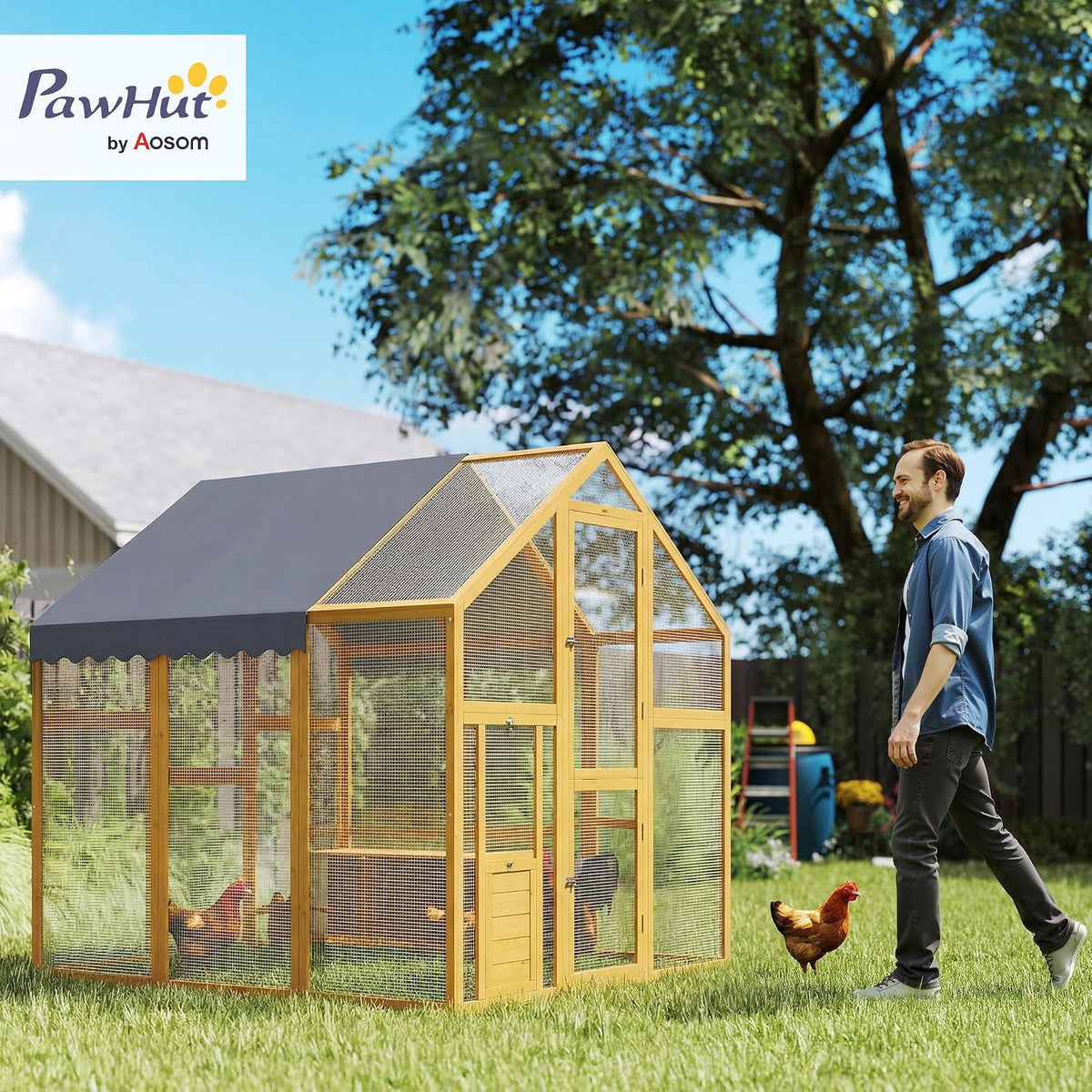 Large Wooden Chicken Coop for 6-8 Hens 66" x 72" x 72" Yellow