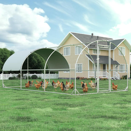Metal Chicken Coop, 10x20 FT Walk-in Chicken Run Pen Poultry Cage, Water-Resistant & Anti-UV Cover, Large Chicken