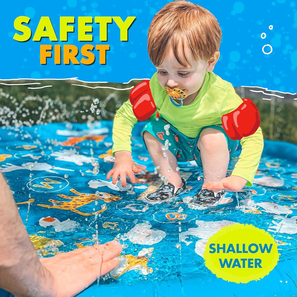 3-in-1 Splash Pad, Sprinkler for Kids & Baby Pool for Learning – Toddler Sprinkler Pool, 60’’ Outside Water Toys –
