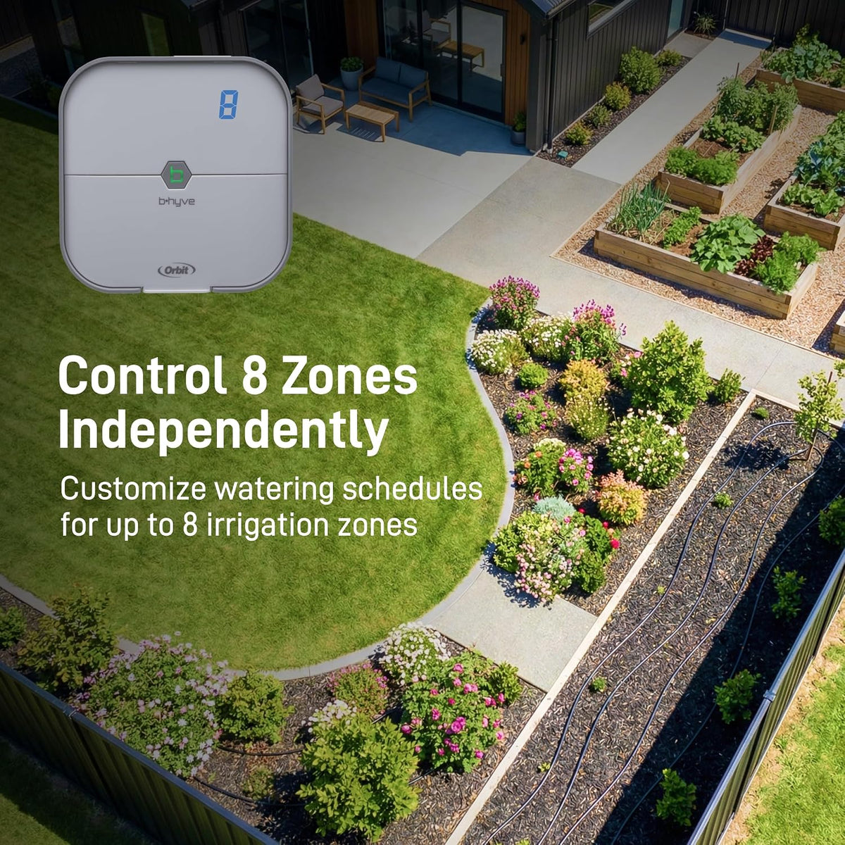 B-hyve Indoor Smart Sprinkler Controller - 8-Zone - WiFi Irrigation Controller - App Controlled Irrigation with