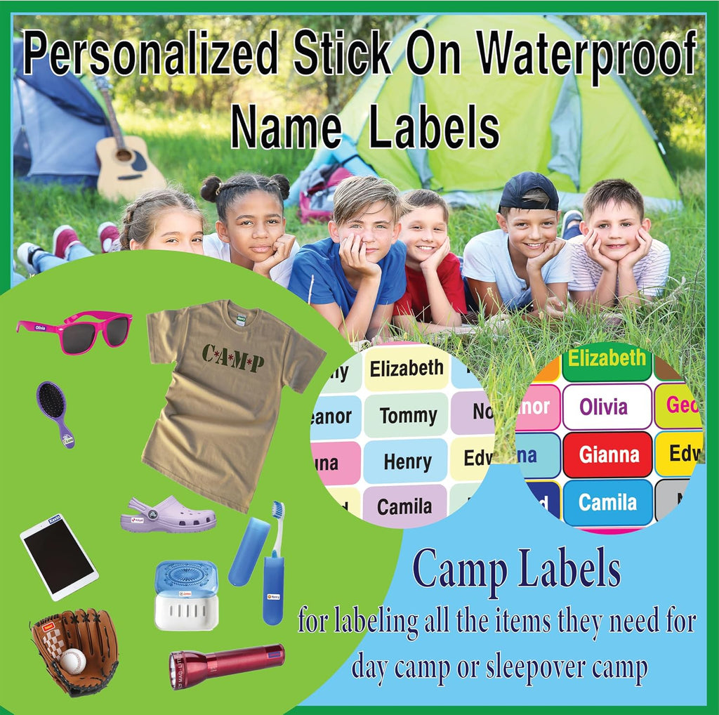 Personalized Name Labels for Kids – 60 Waterproof Peel-and-Stick Labels for Clothes, Lunch Boxes, Water Bottles