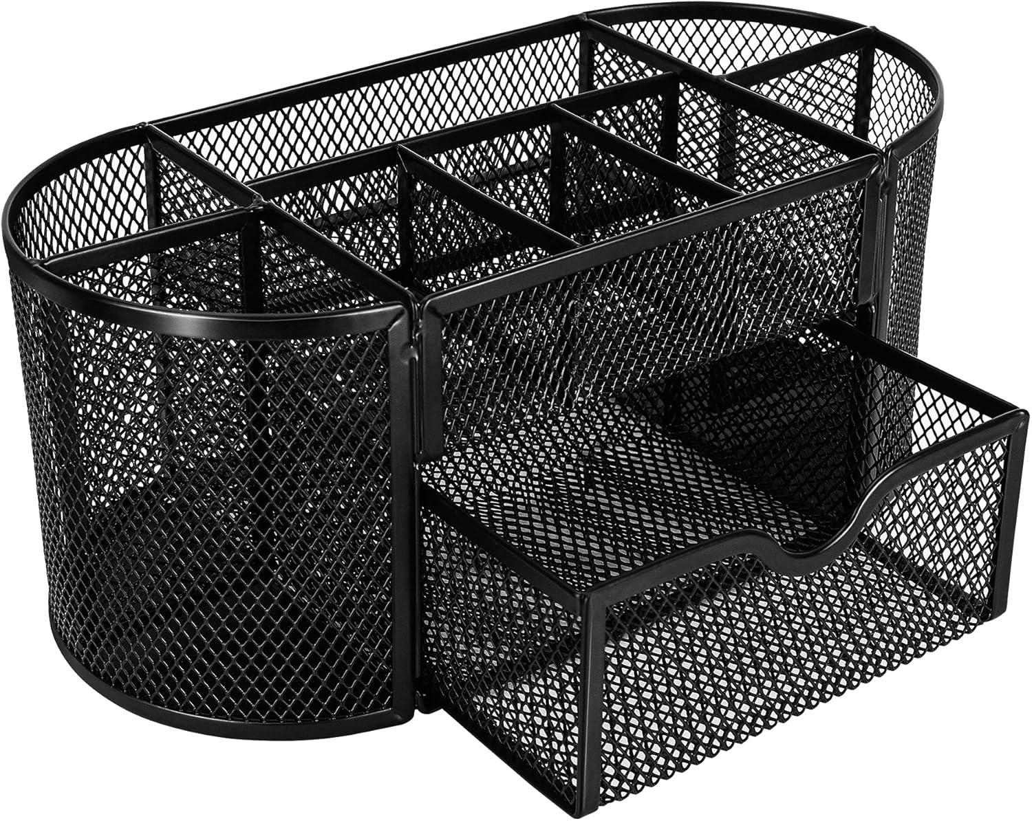 Mesh Desk Organizer with Pen Holder, Pullout Drawer and Office Caddy Storage, 9.25" x 4.53" x 3.94", Black