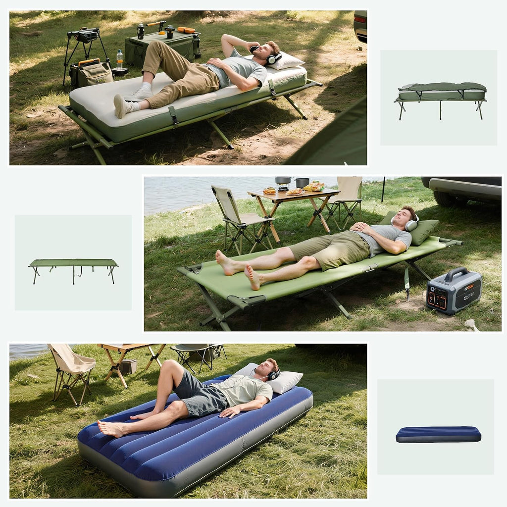 Camping Tent Cot 6-in-1 Folding Tent Cot Combo, with Mattress | Pillow, Sleeping Bag, Bed Cover, Roller Carrying Bag
