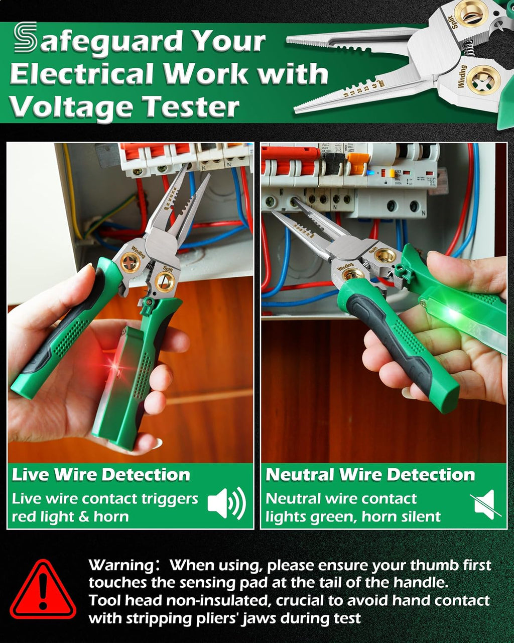 Safeguard Wire Stripper with Voltage Tester (12V-250V AC/DC), Wire Crimper Cutter for 10-18 AWG – Electrician Tool