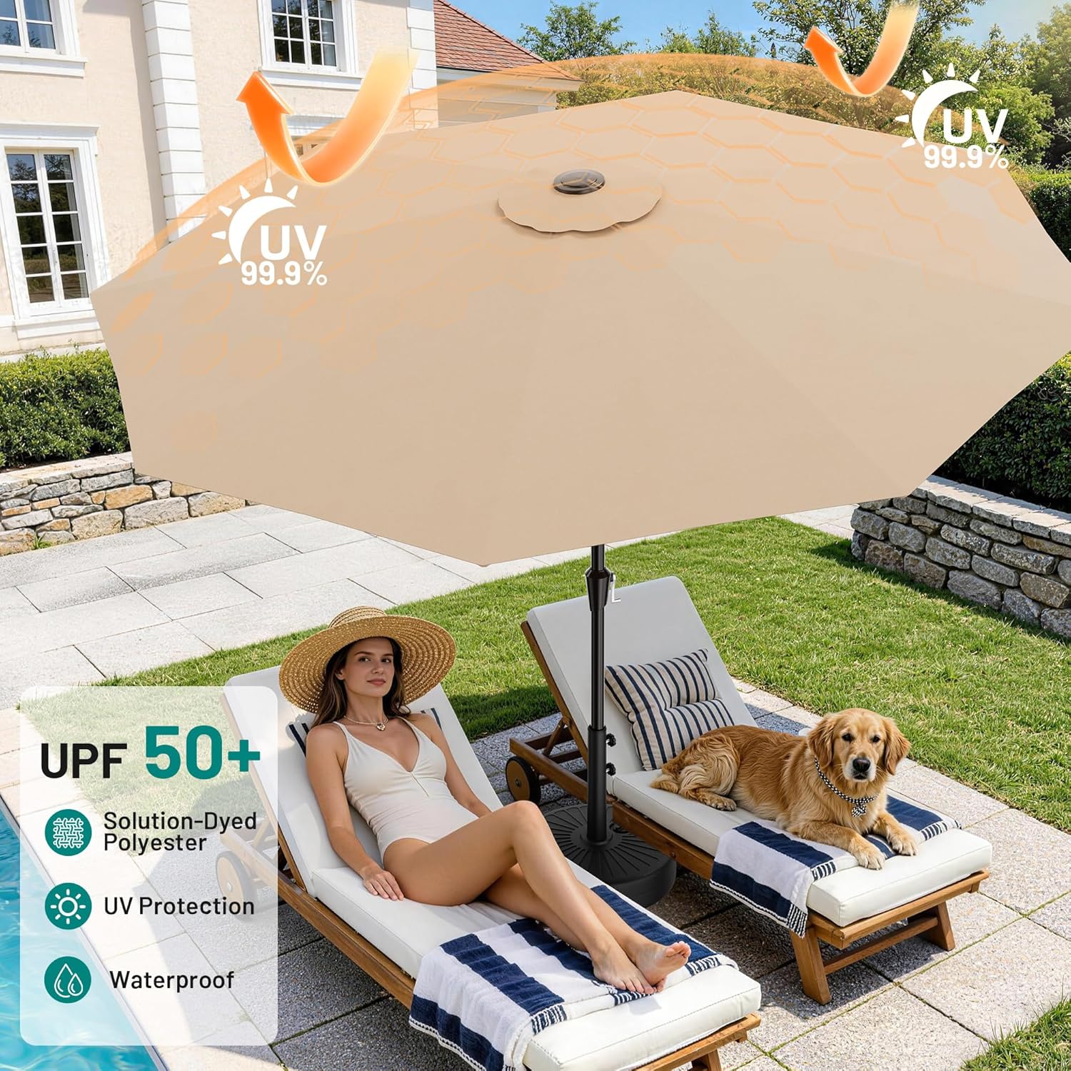 9 FT Patio Umbrella for Outdoor, Outdoor Table Umbrella with Push Button Tilt and Crank, Outdoor Patio Umbrellas with