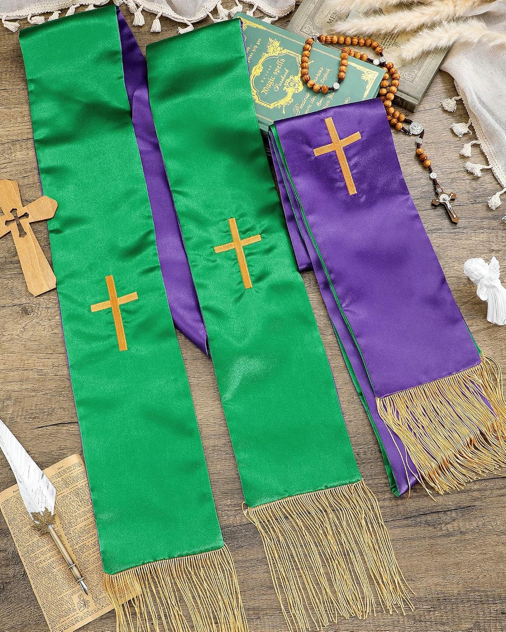 2 Pcs Reversible Clergy Stole with Cross Tassels