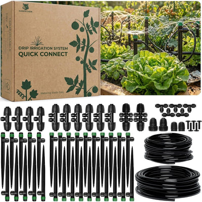 Drip Irrigation System Kit - Complete Quick Connect Garden Watering System with Adjustable Sprinkler Emitters, 5/16"