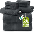 8 Piece Premium Towel Set, 2 Bath 2 Hand 4 Wash, Grey | Premium Lightweight Ring Spun Cotton Hand Towels - Highly