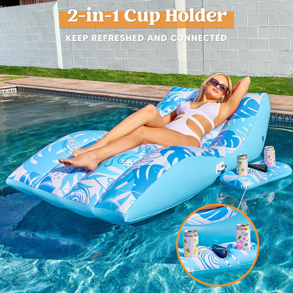 Inflatable Pool Floats Adult - Extreme Comfort Pool Lounge Chair with Detachable Cup Holder, Heavy Duty Lounger