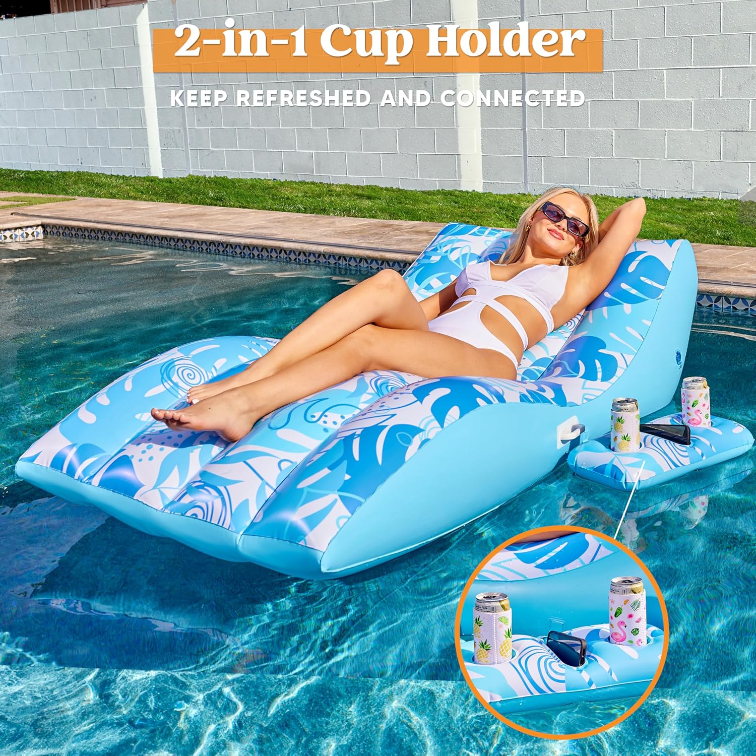 Inflatable Pool Floats Adult - Extreme Comfort Pool Lounge Chair with Detachable Cup Holder, Heavy Duty Lounger