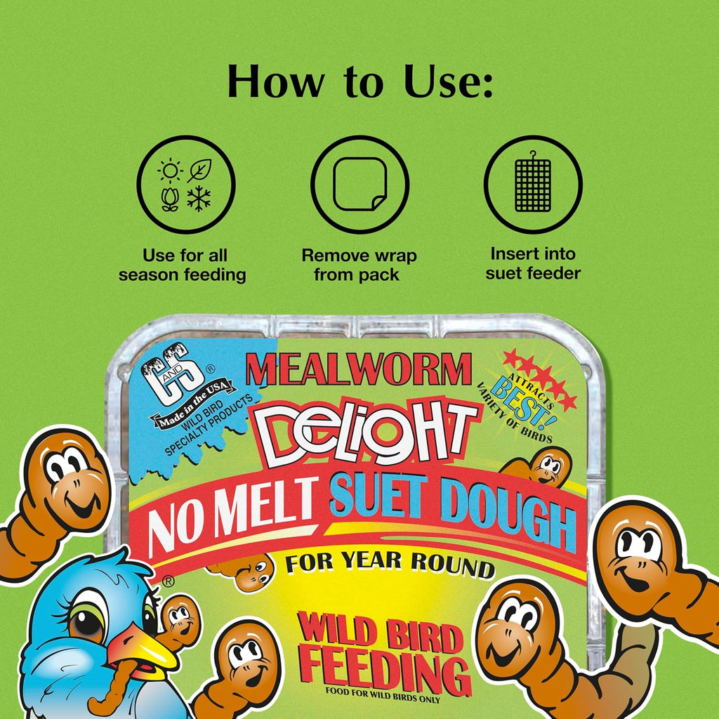 Mealworm Delight No Melt Suet Dough, Suet Cakes for Wild Birds | Mealworm suet, year-round no melt formula up to