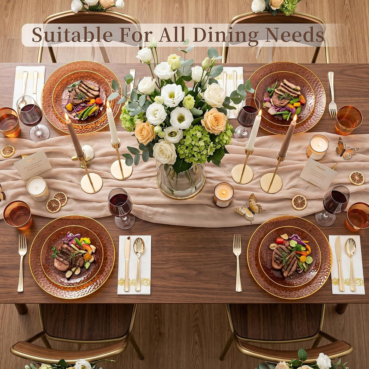 175PCS Amber Plastic Dinnerware Set for 25 Guests