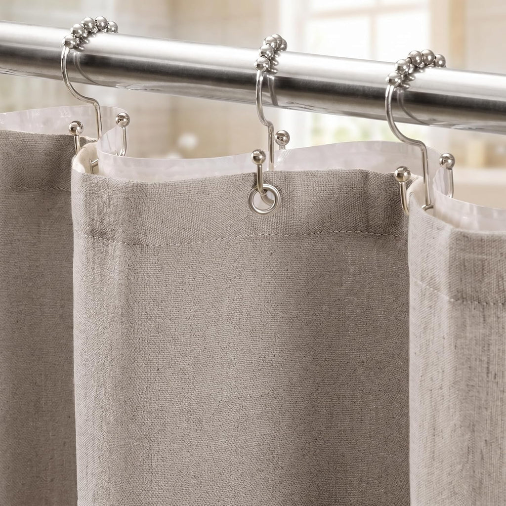 3-in-1 Linen Shower Curtain with Waterproof Quick Dry Liner and 12 Sturdy Stainless Steel Double Sided Sliding