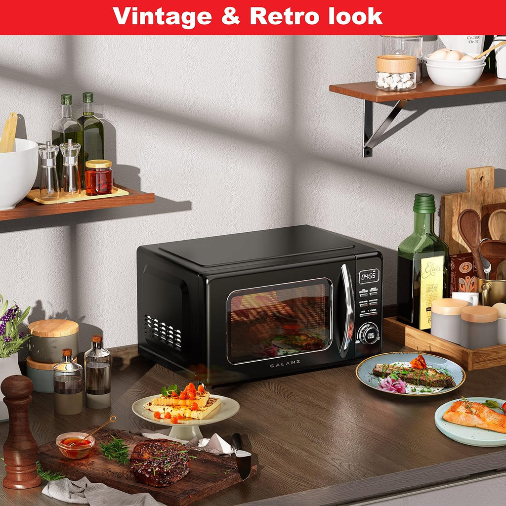 GLCMKZ09BKR09 Retro Countertop Microwave Oven with Auto Cook & Reheat, Defrost, Quick Start Functions, Easy Clean