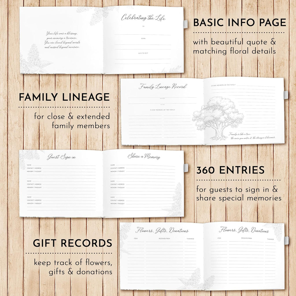 Elegant White Funeral Guest Book , 10 x 8 Inches 120 Pages Guest Book for Funeral , 360 Entries Guest book for
