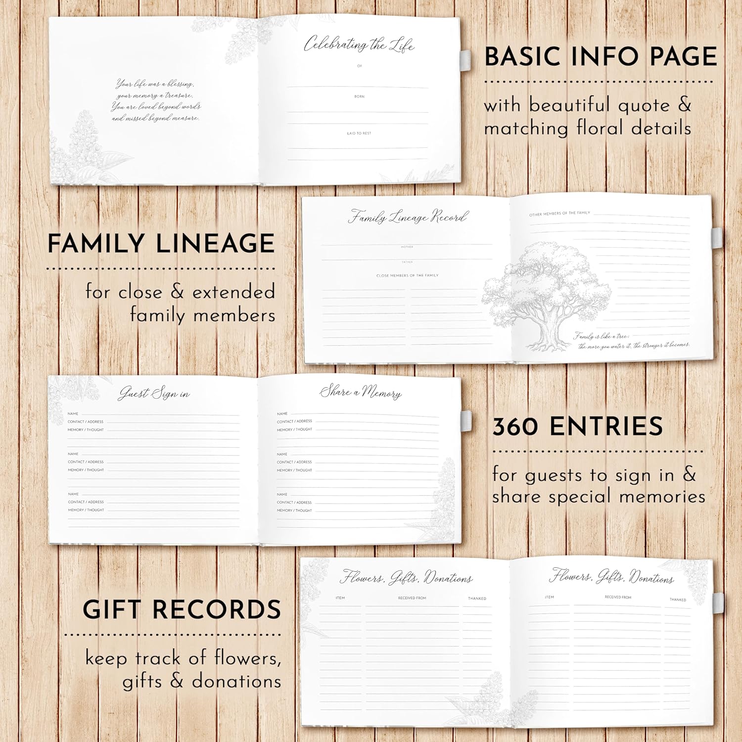 Elegant White Funeral Guest Book , 10 x 8 Inches 120 Pages Guest Book for Funeral , 360 Entries Guest book for