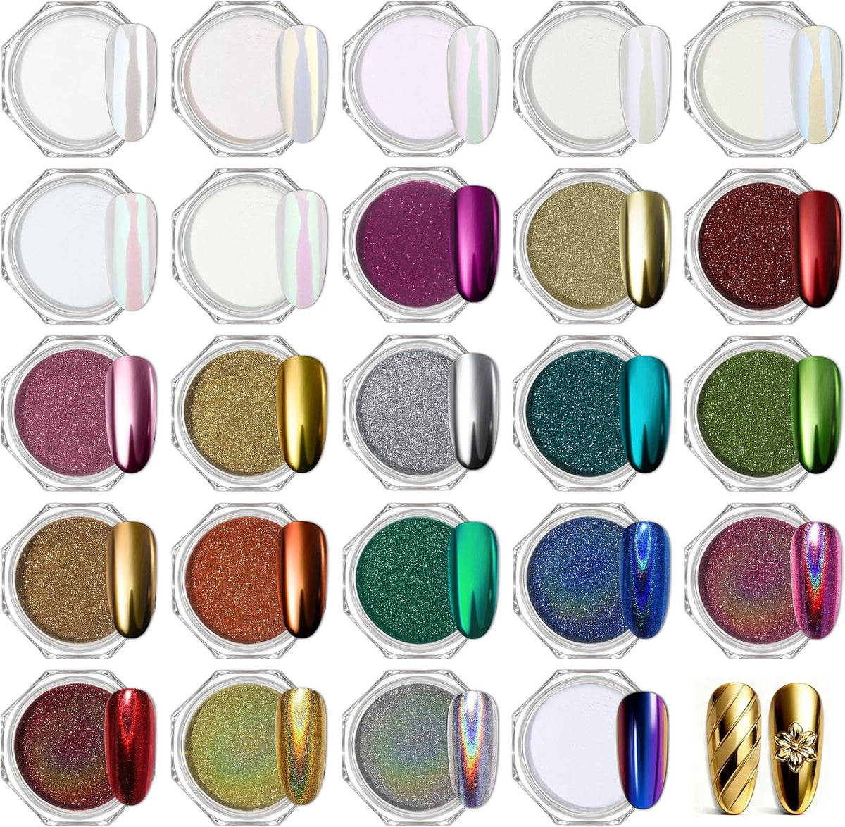 24Jars Chrome Nail Art Pearl Powder White Kit Gold Mirror Effect