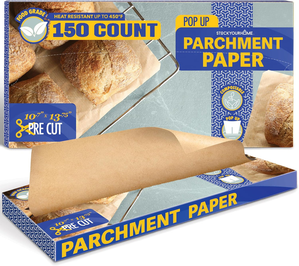 150 Ct Unbleached Parchment Paper Sheets, Pop Up Parchment Paper Sheets for Baking, Air fryer Sheets & Oven Liners