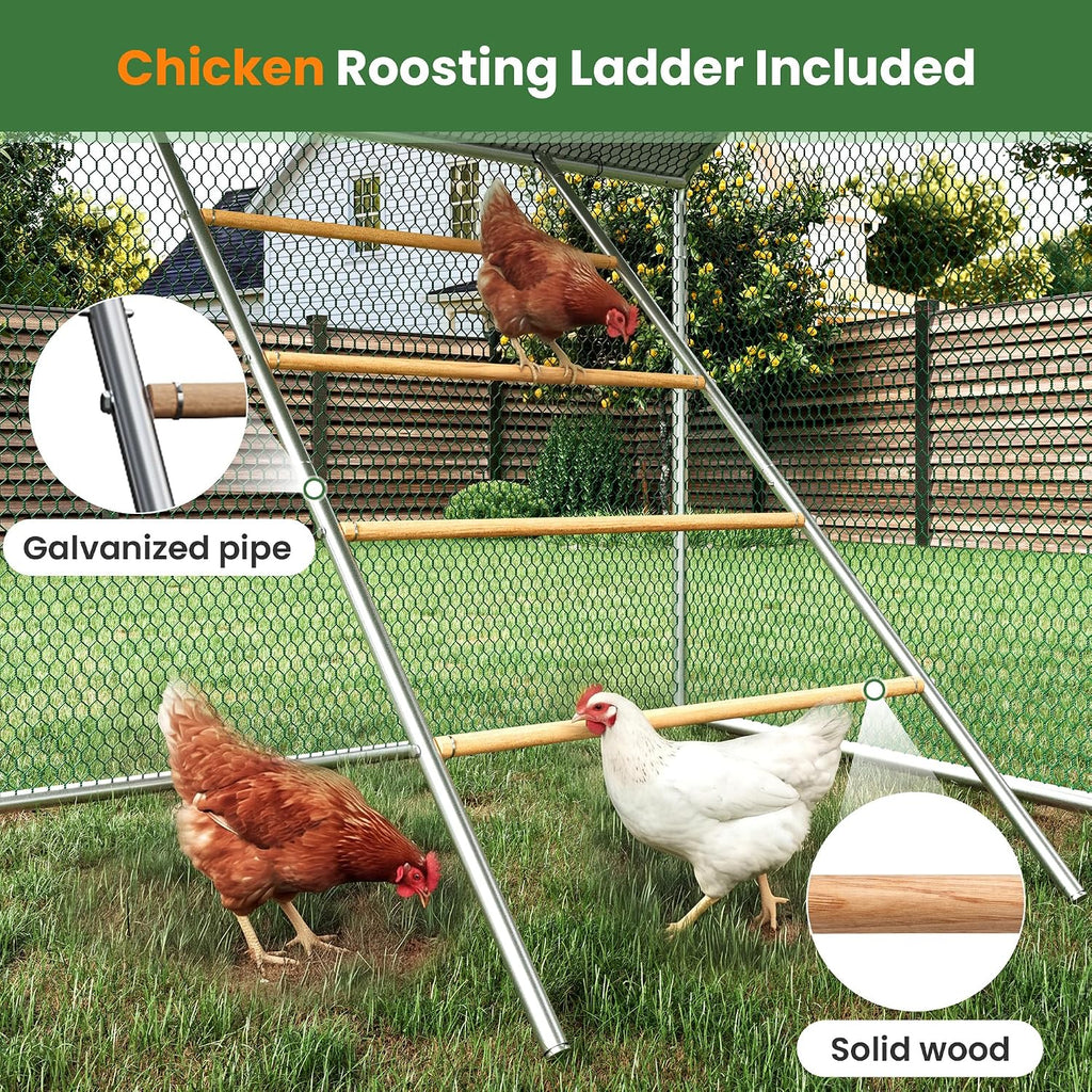 Large Metal Chicken Coop 10x6.5 FT Walk in Chickens Run with Chicken Roosting Perch, Outdoor Chicken House with