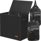 Double Laundry Hamper with Lid & Removable Bags, Black