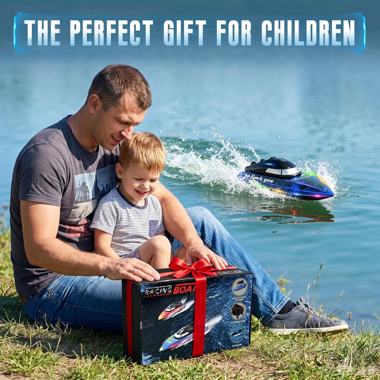Remote Control Boat with 1800mAh Battery, Clear RC Boat with 10 LED Lights | 100 Min+ Auto Reverse 2.4 GHz Double
