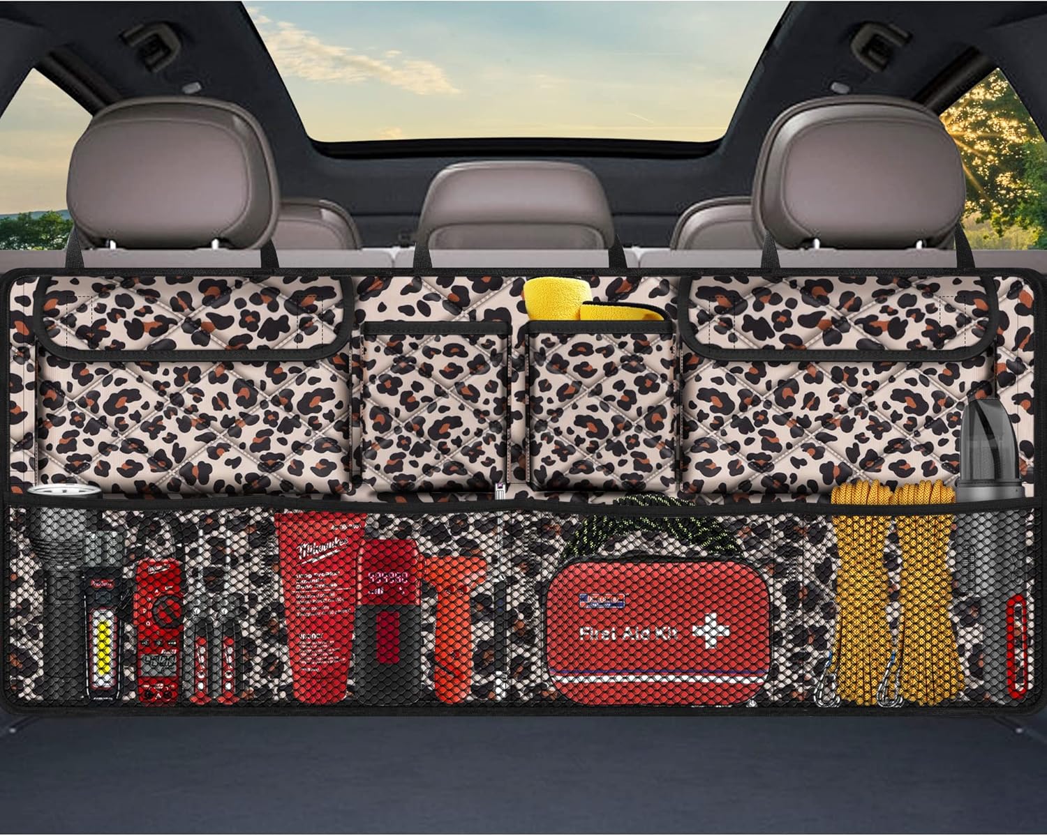Car Trunk Organizer,Large Capacity Backseat Trunk Organizer(42"*18"),Collapsible Car Storage Bag with 8 Pocekt,Car