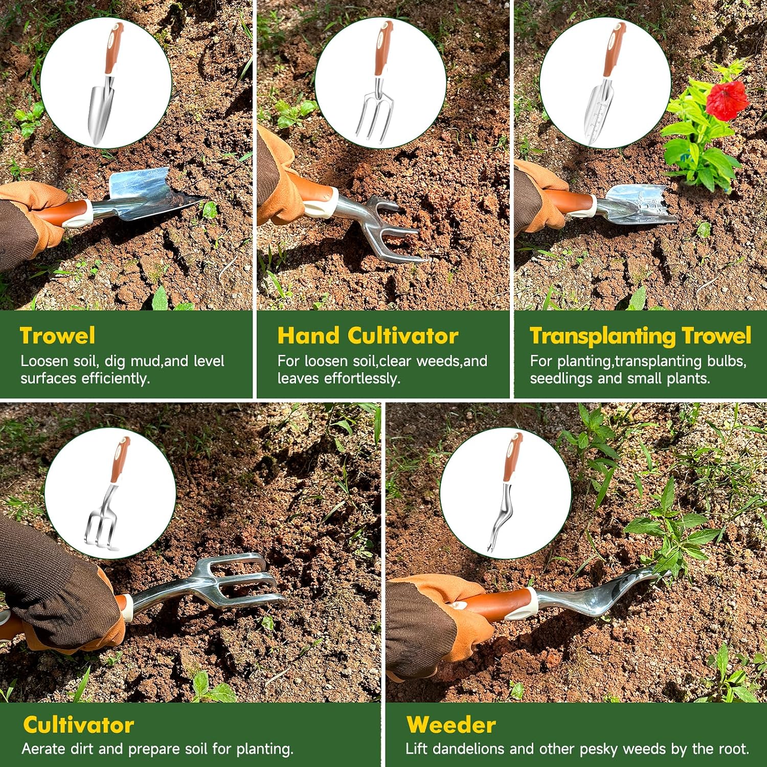 Garden Tool Set,10 Pcs Heavy Duty Gardening Hand Tool Kit for Women Aluminum with Non Slip Ergonomic Handle, Storage