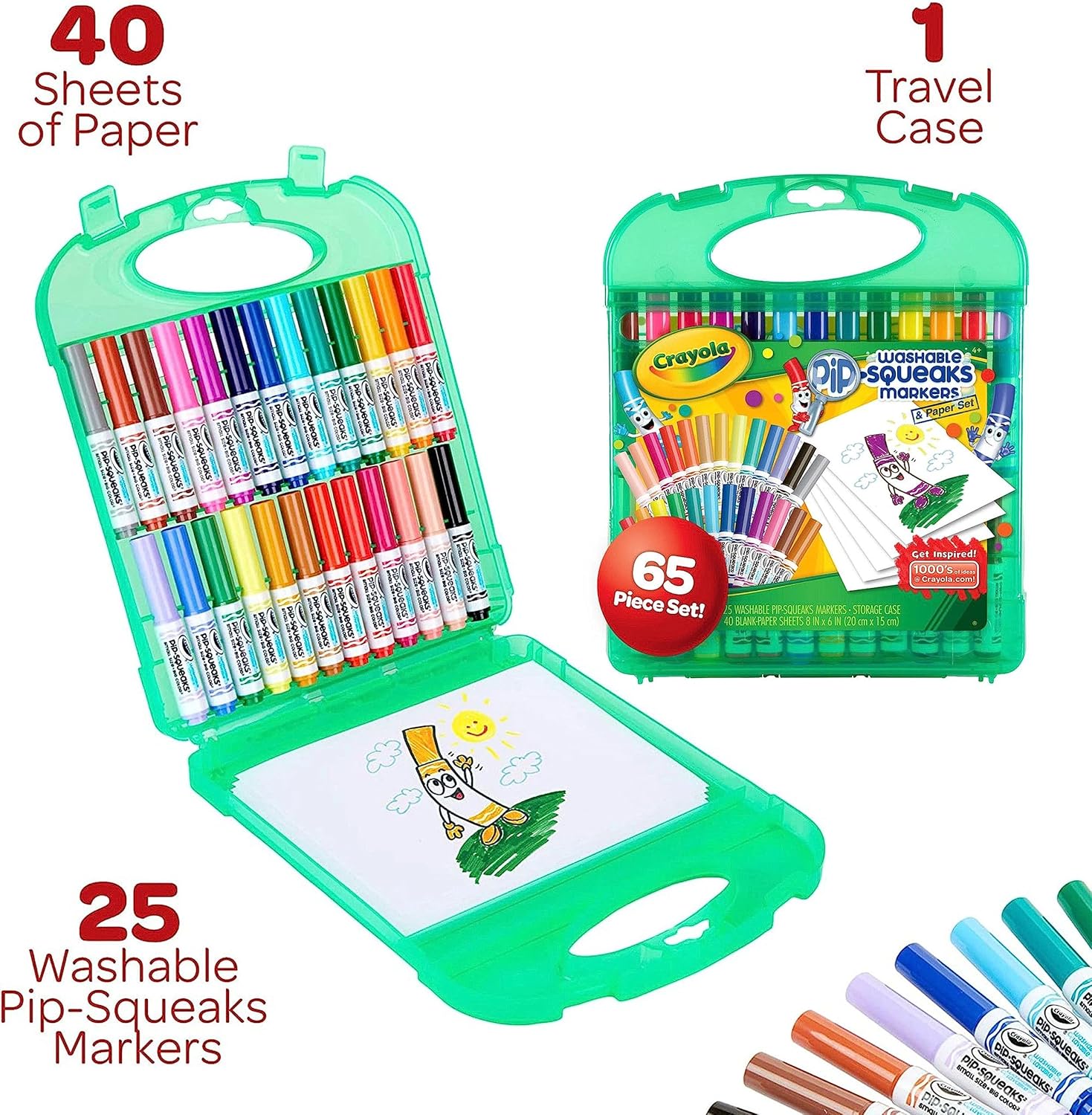 Pip-Squeaks Washable Marker Set (65ct), Coloring Set, Drawing Art Supplies for Kids, Spring Craft Kit, Travel