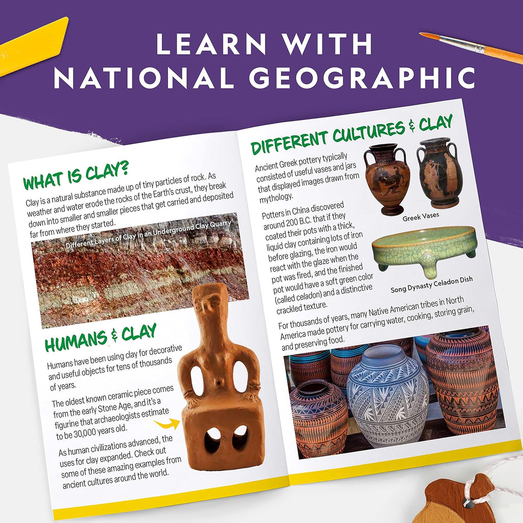 NATIONAL GEOGRAPHIC Mega Arts and Crafts Kit for Kids – Mosaic Kit, Marbling Paint Kit & Air Dry Clay Pottery Kit –