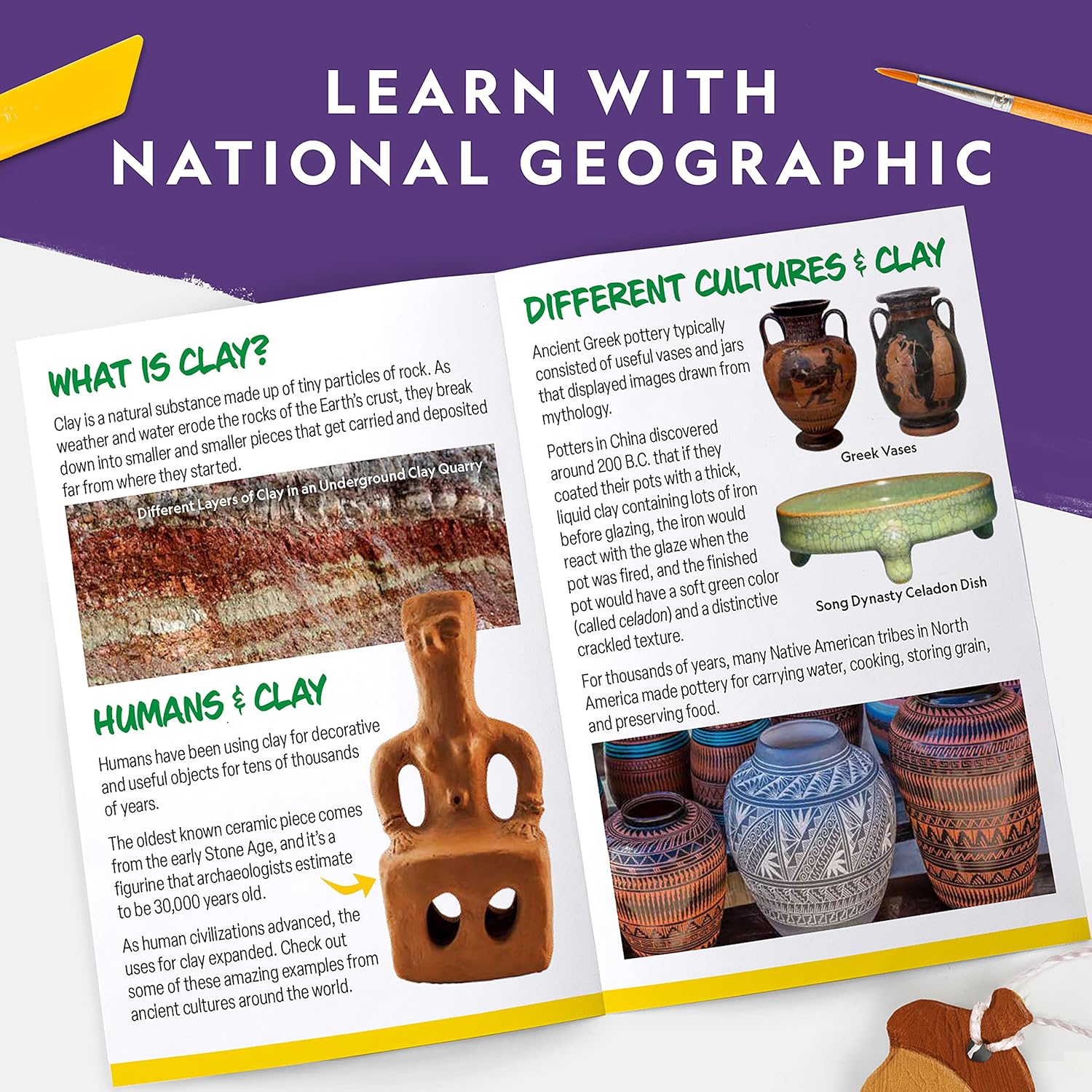 NATIONAL GEOGRAPHIC Mega Arts and Crafts Kit for Kids – Mosaic Kit, Marbling Paint Kit & Air Dry Clay Pottery Kit –