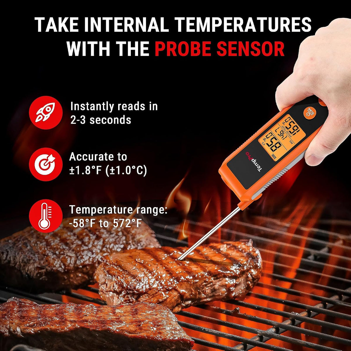 TempScan 2-in-1 Infrared Thermometer Gun with Meat Probe