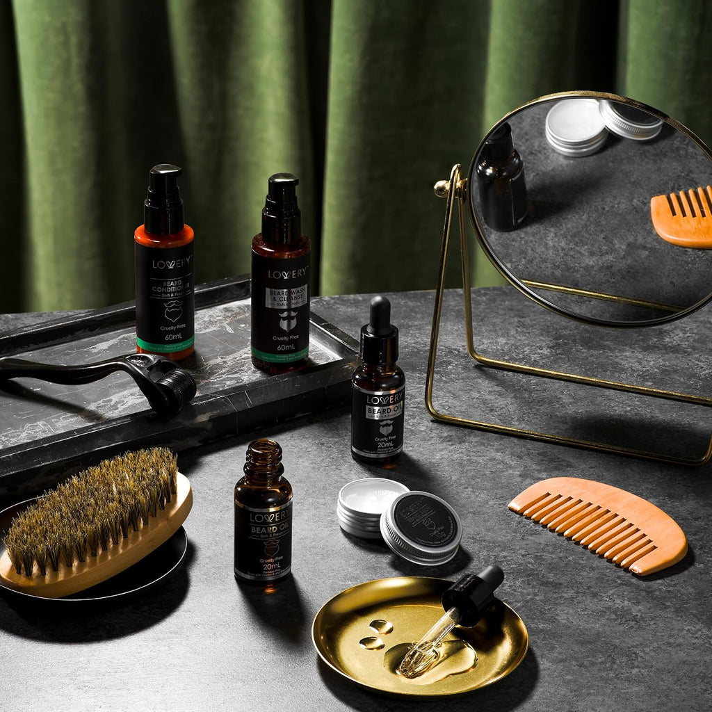 Gifts for Men Beard Grooming Kit, Holiday Gift Beard Kit Set with Beard Oil, Balm, Wash, Brush, Comb & More, Mens