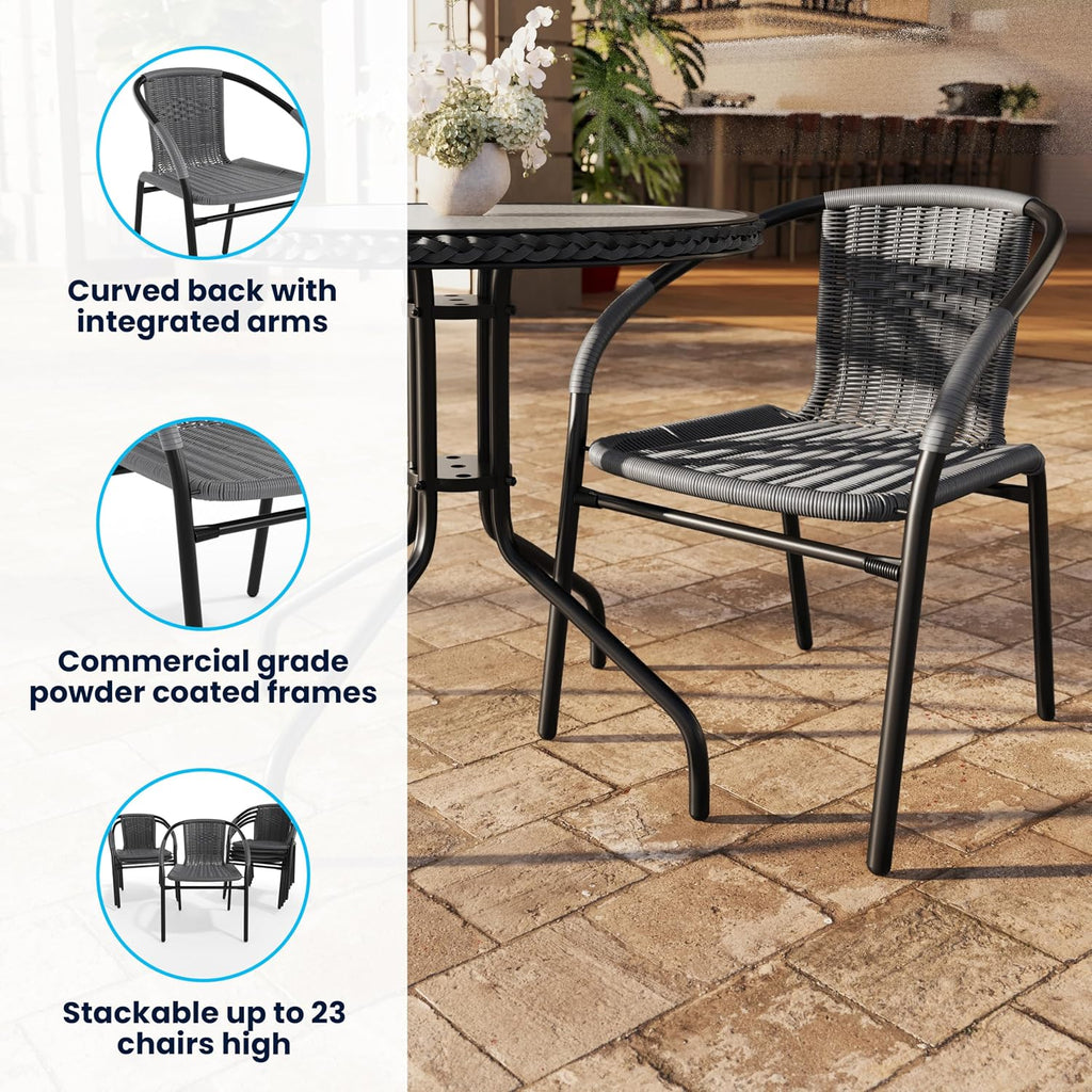 Gray PE Rattan Stackable Patio Dining Chair, 4-Pack