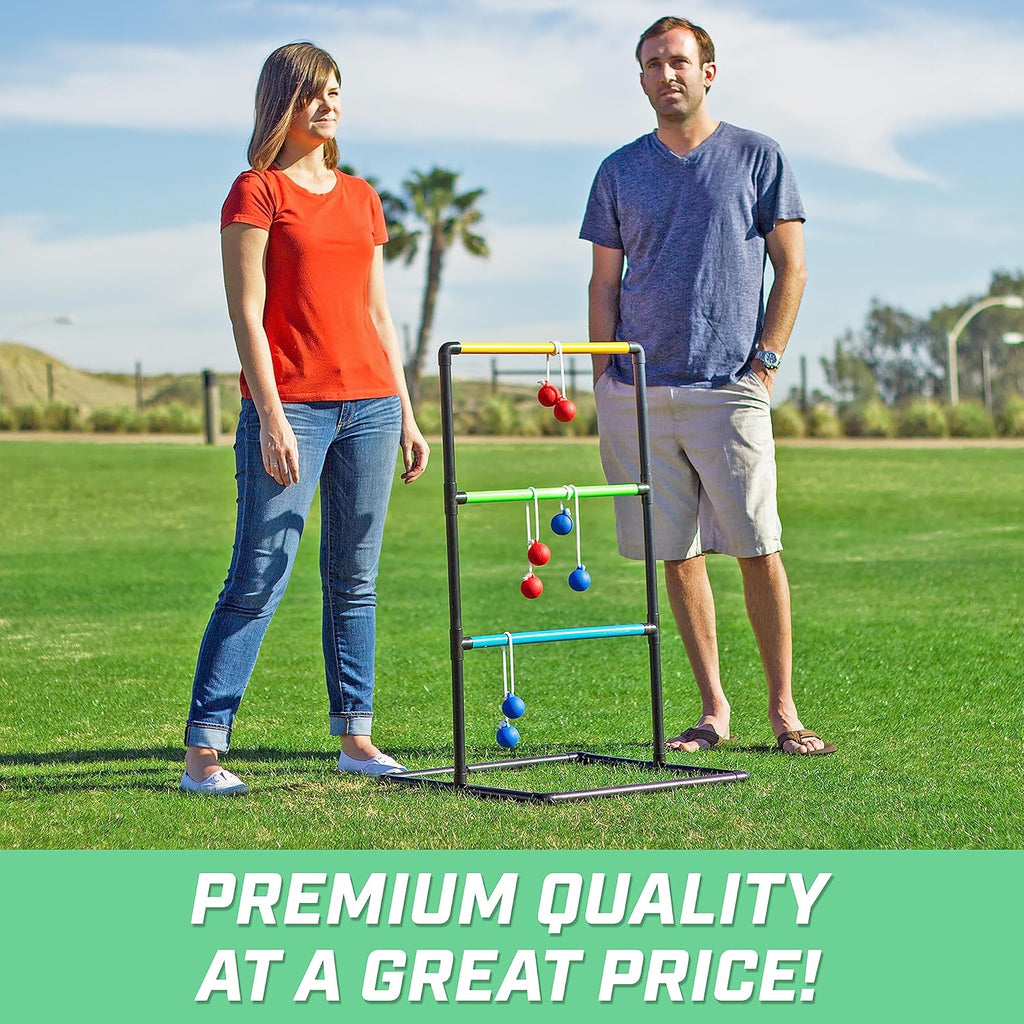 Ladder Toss Indoor & Outdoor Game Set with 6 Soft Rubber Bolo Balls and Travel Carrying Case - Choose Pro or Classic