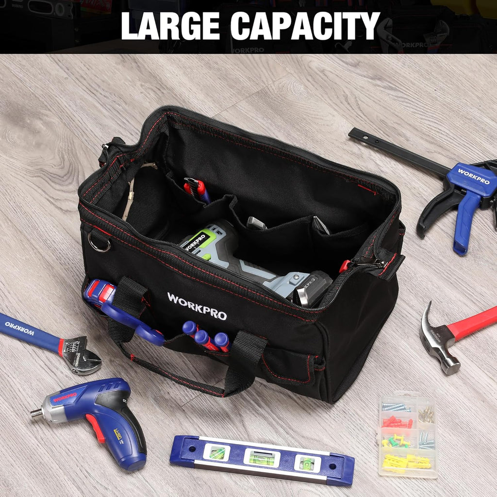 14-inch Tool Bag, Multi-pocket Tool Organizer with Adjustable Shoulder Strap, W081021A , black
