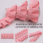 Red Gingham Ruffle Trim, 1.67 Inch x 5 Yards, Gathered Ribbon