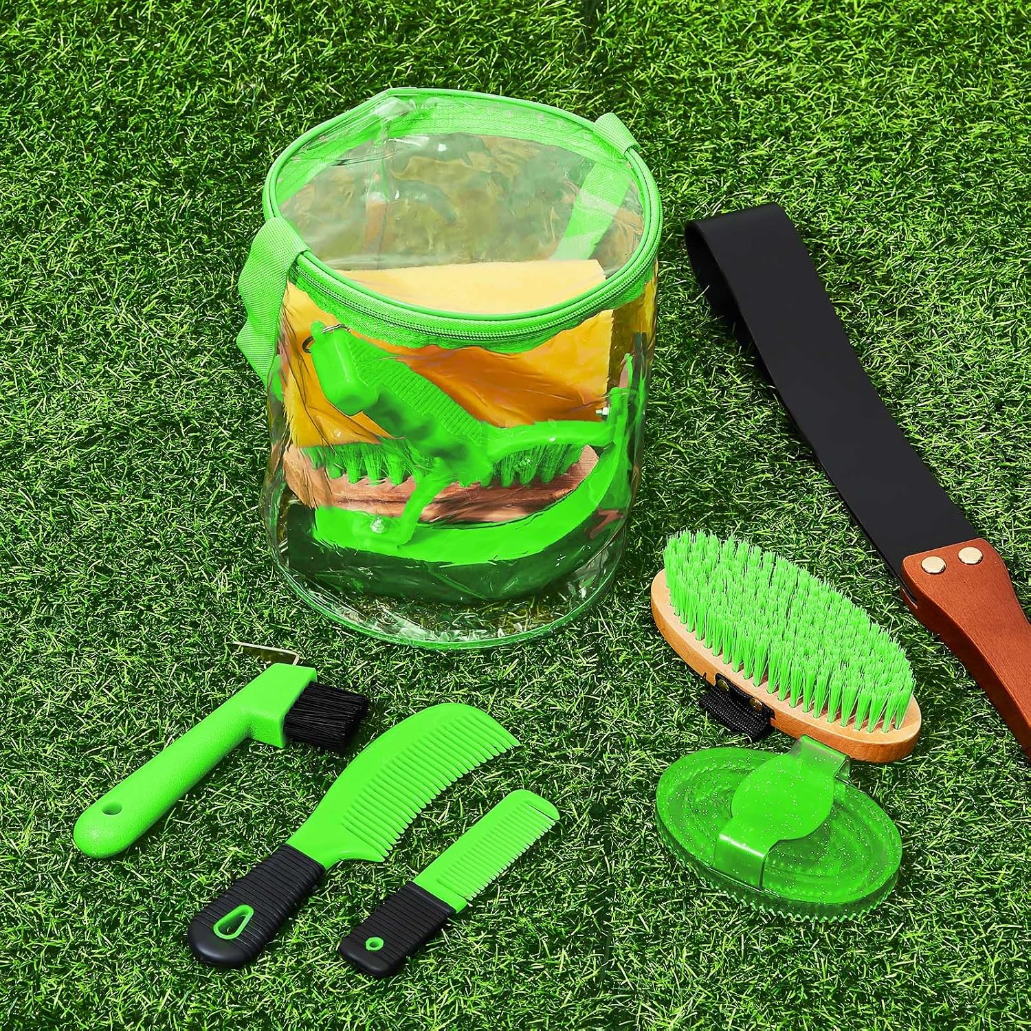 9 Pcs Horse Grooming Kit Tack Room Supplies, Cute, Green