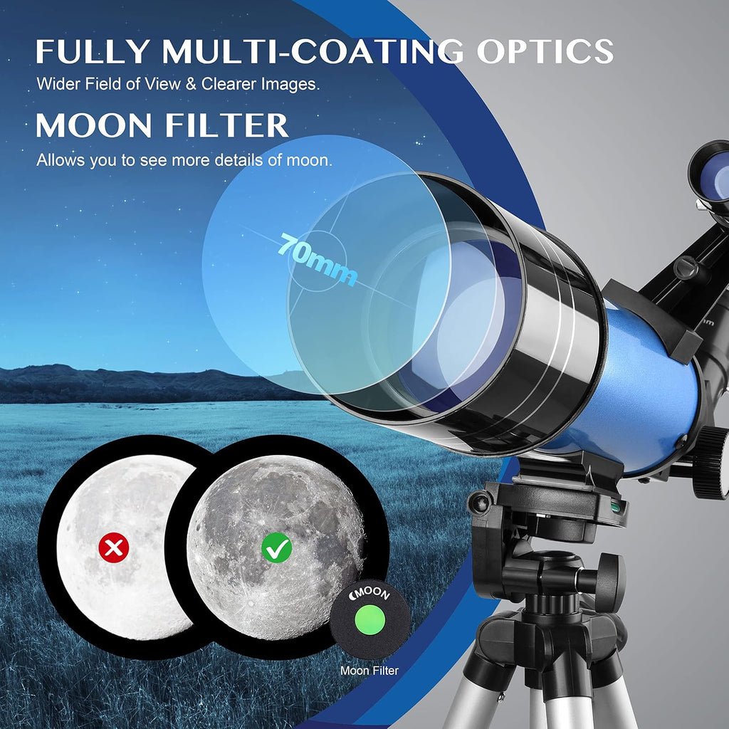 40070 Astronomy Telescopes for Beginners and Adults with K6 and K25 Eyepieces 70mm Travel Telescope Adjustable Tripod