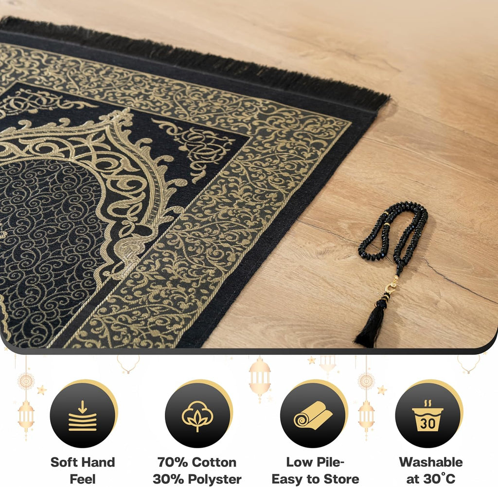 Muslim Prayer Rug with Islam Prayer Beads - Travel Prayer Mat, Islamic Gifts for Women, Portable Prayer Matt Islam