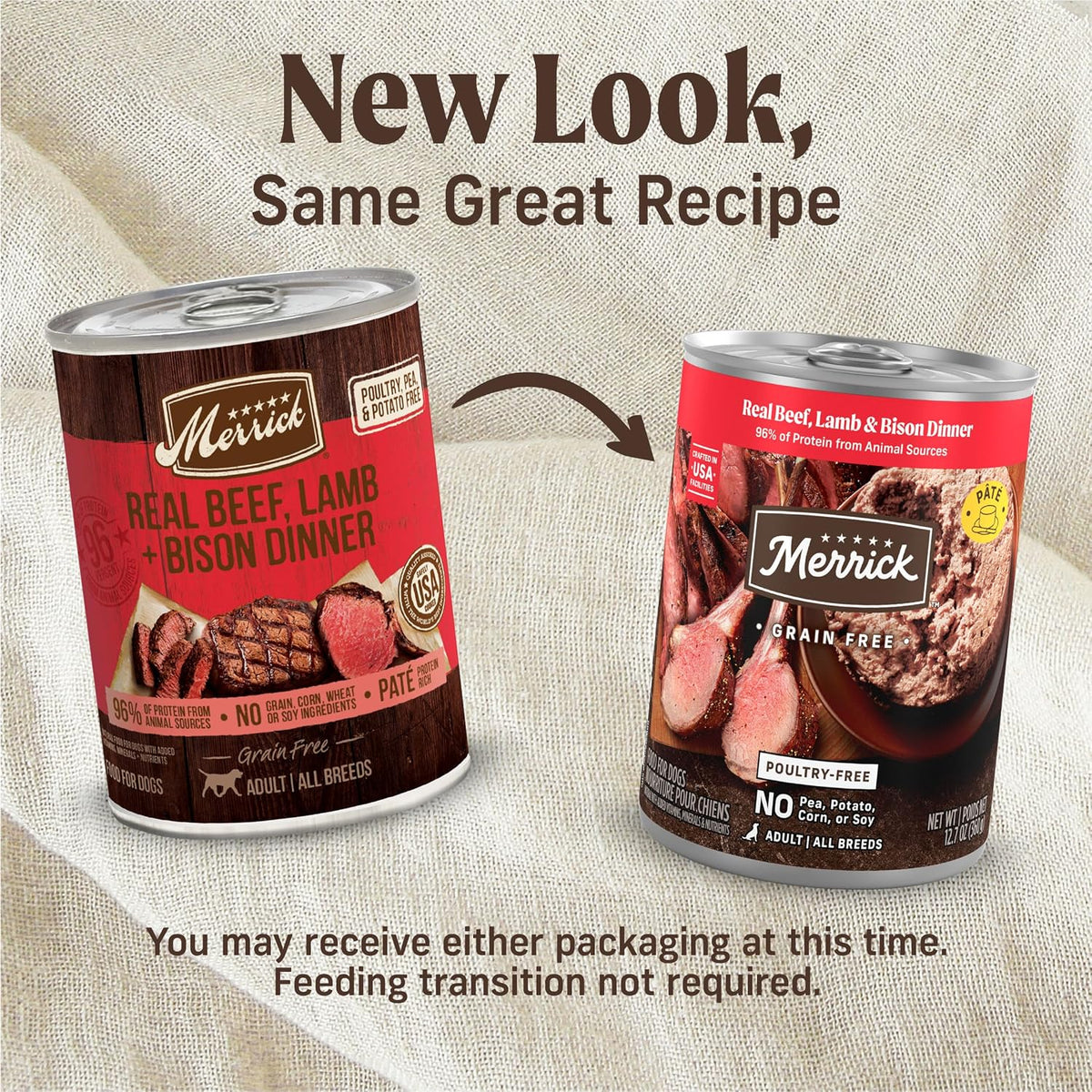 Grain Free Canned Dog Food, Beef Lamb Bison, 12.7 oz, Pack of 12