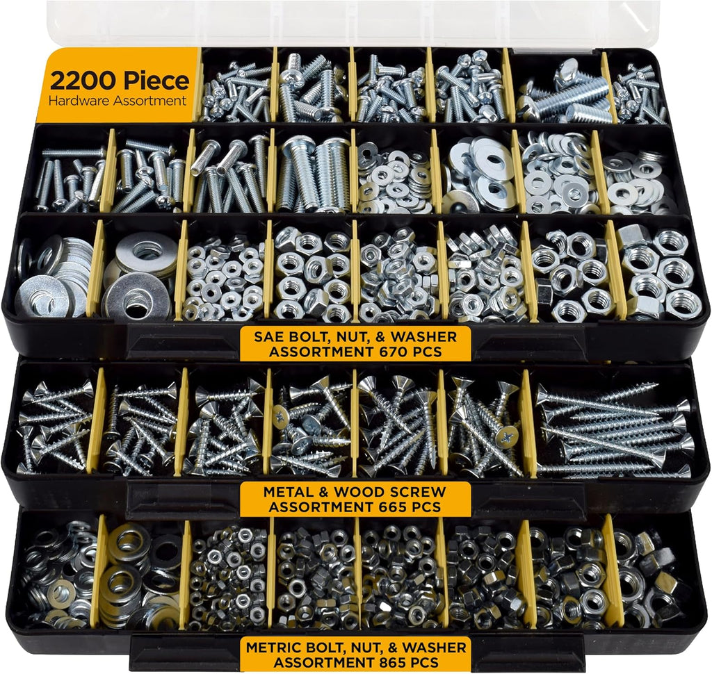 2251 Piece Hardware Assortment Kit with Screws, Nuts, Bolts & Washers (3 Trays)…