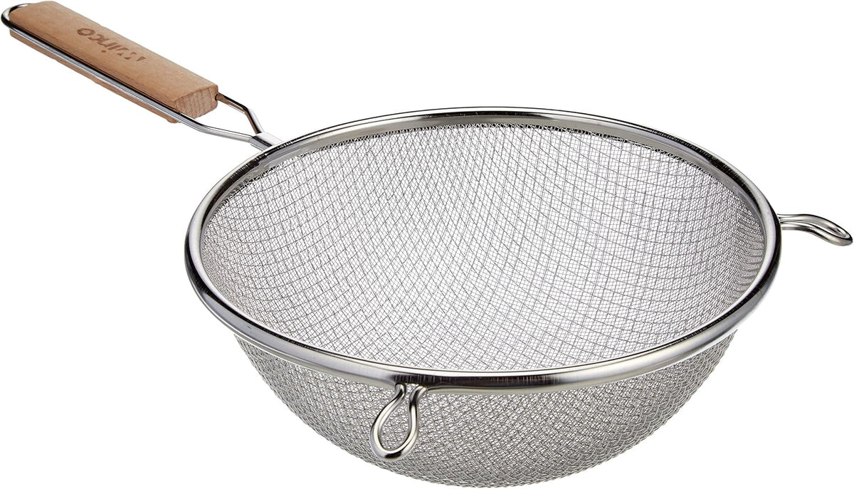 Winco MS3A-8D Strainer with Double Fine Mesh, 8-Inch Diameter, Medium, Stainless Steel, Tan