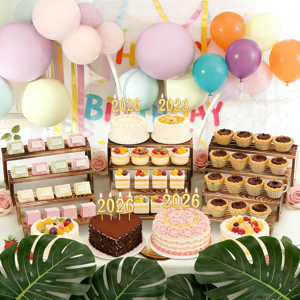 2 Set wood tone Wooden Tiered Display Stands 4 Tier Stackable Pine Wood Display Risers, Suitable for Vendor Events
