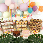2 Set wood tone Wooden Tiered Display Stands 4 Tier Stackable Pine Wood Display Risers, Suitable for Vendor Events