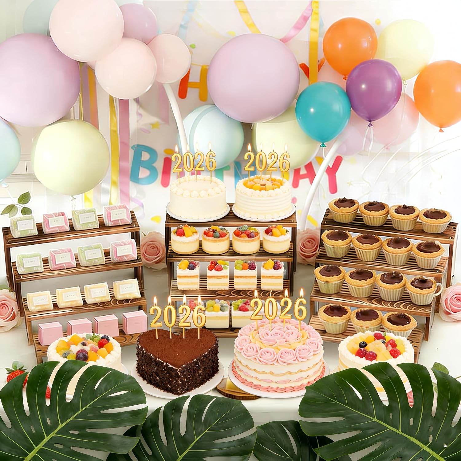 2 Set wood tone Wooden Tiered Display Stands 4 Tier Stackable Pine Wood Display Risers, Suitable for Vendor Events
