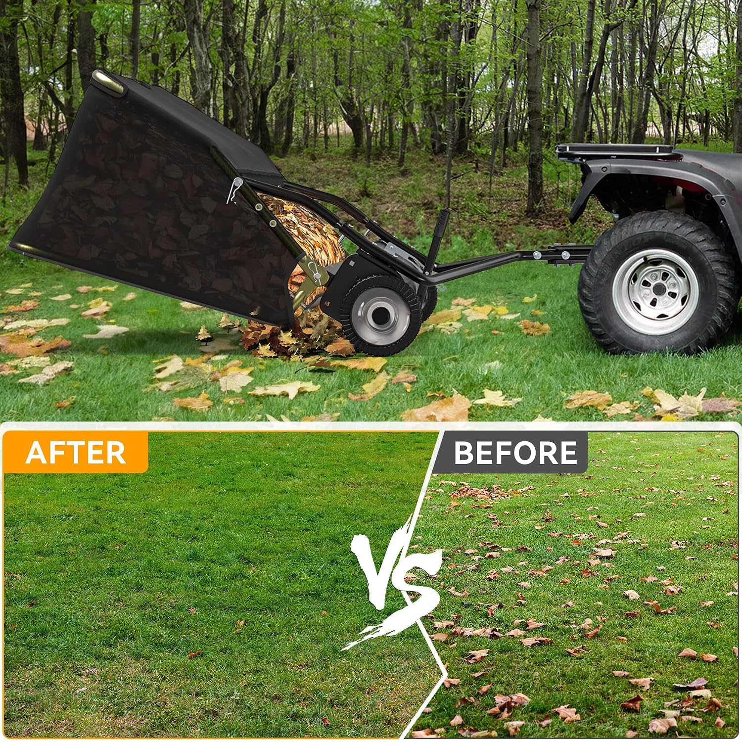 42in Tow Behind Lawn Sweeper, 20 cu. Ft Leaf Grass Collector