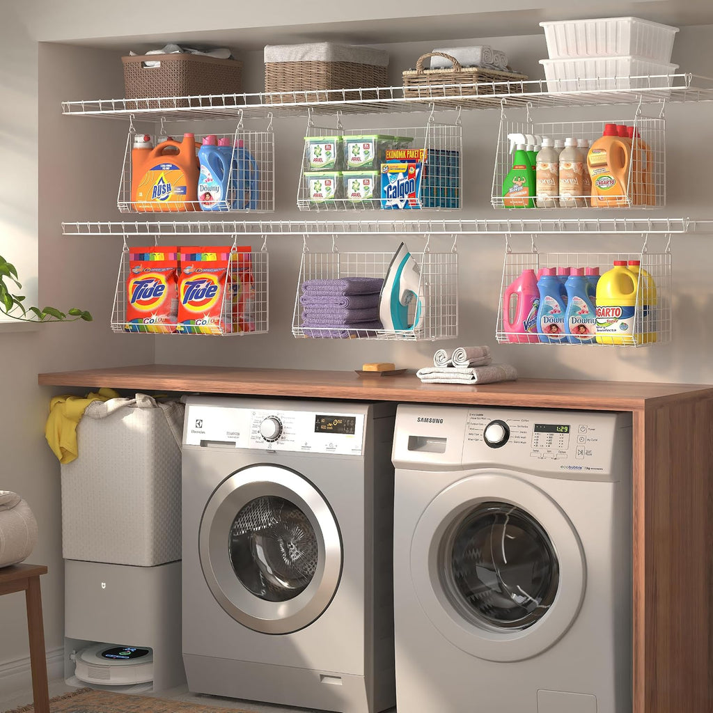 3-Pack Large Hanging Laundry Basket: Wire shelves for Laundry Room Organization with 360°Rotating Hooks Foldable