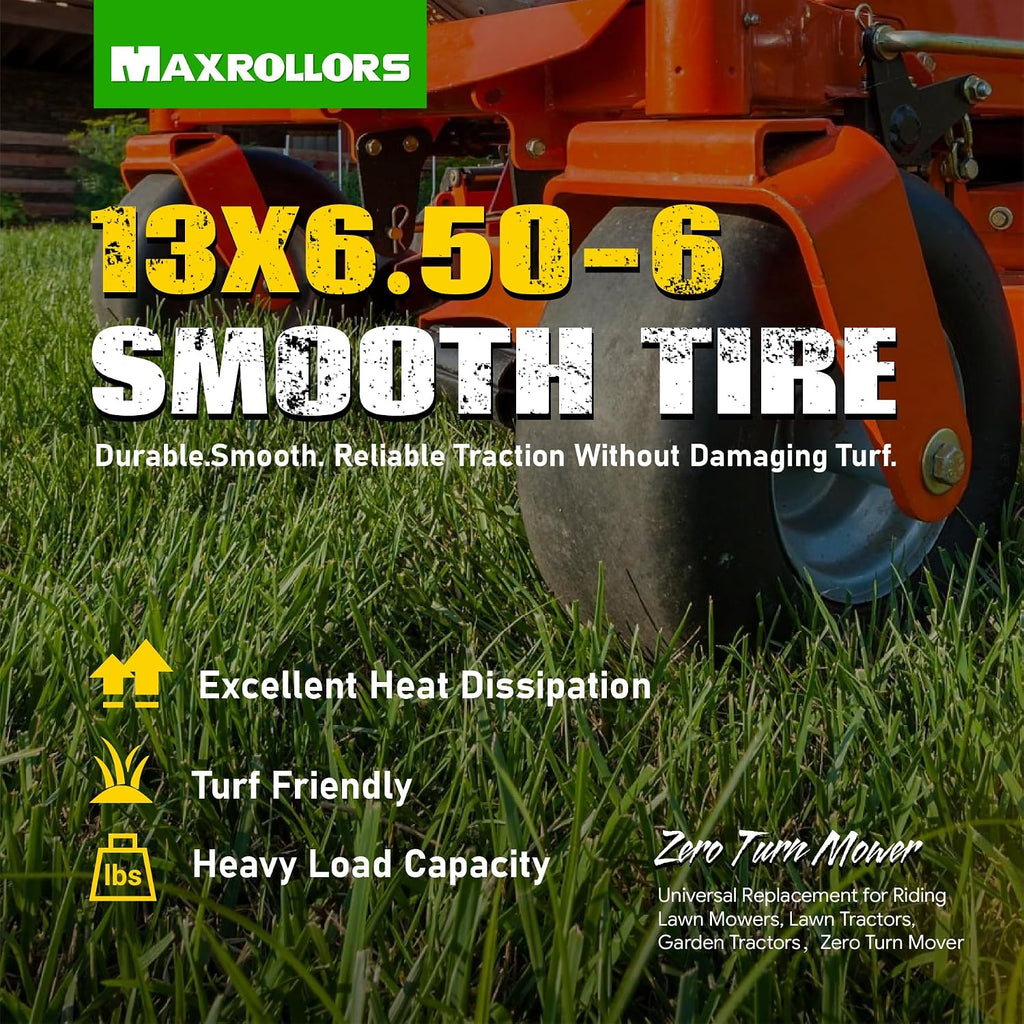 (2 Pack) 13x6.50-6 Lawn Mower Tires Tubeless, Replacement 13x6.5-6 Zero Turn Tires Garden Riding Tractor Lawnmower