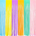Tinsel Foil Fringe Curtains - 2Pcs 3.2x8.2ft Pastel Colourful Photo Backdrop for Christmas New Years Birthdays Easter